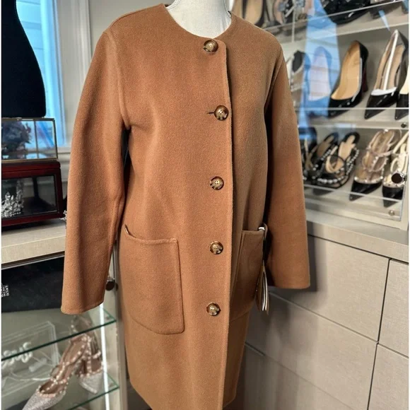Burberry Women Tisbury Exploded Check Reversible Wool Coat Jacket Black Beige